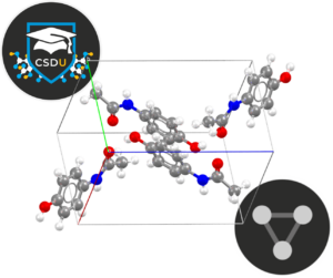 Image of a unit cell surrounded by the CSDU logo and the mercury logo