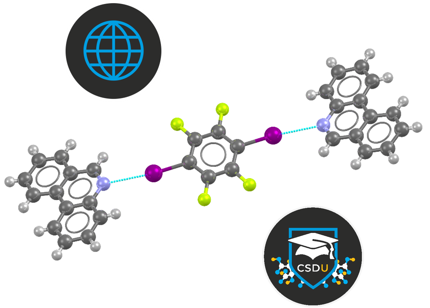 Cover for CSDU module on WebCSD, showing a molecule with the WebCSD logo and the CSDU logo.
