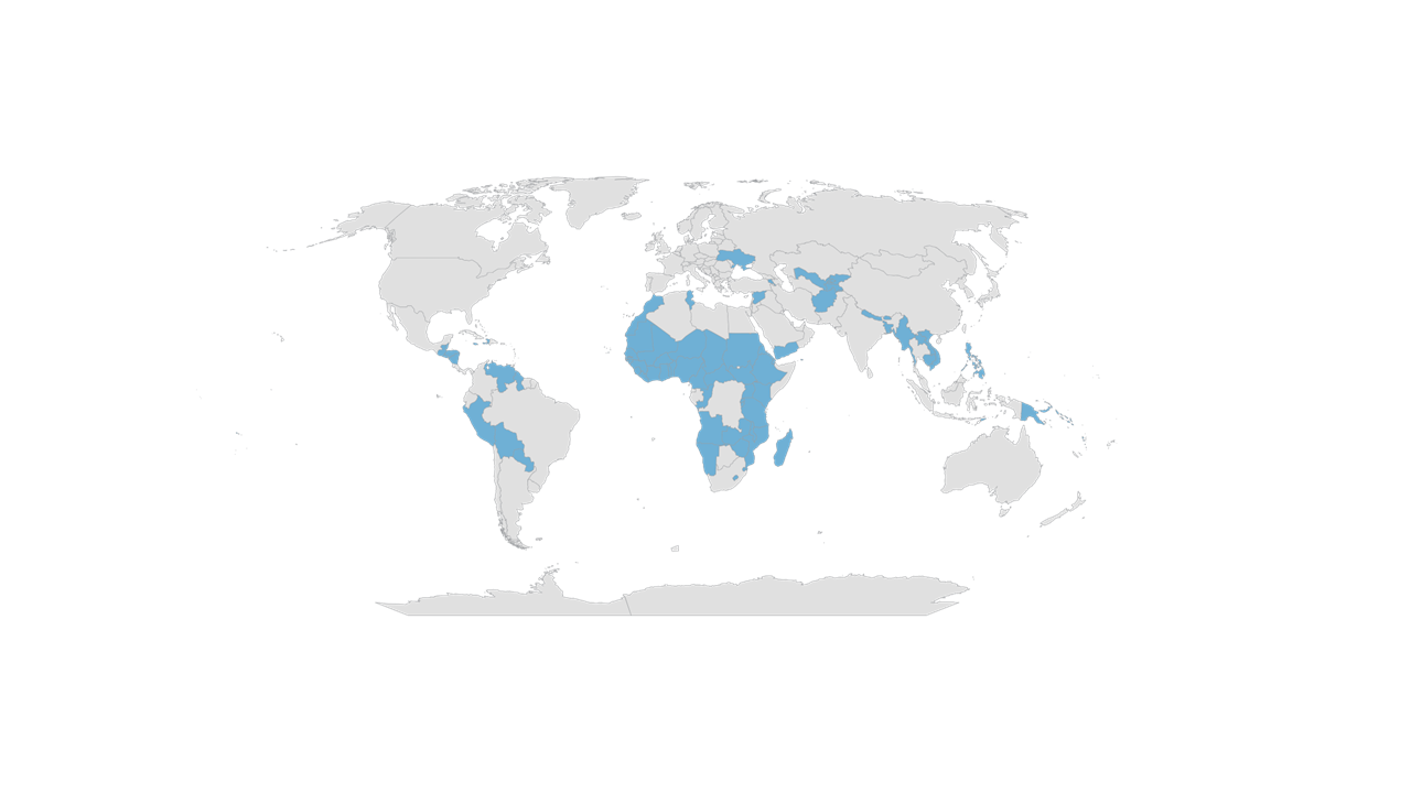 map of the world highlighting in blue countries eligible for FAIRE