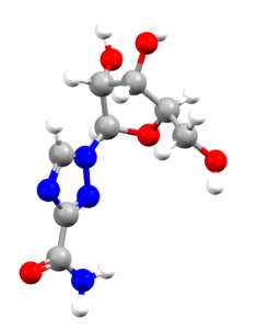 Ball and stick representation of the Ribavirin molecule, refocde VIRAZL01