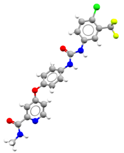 Ball and stick representation of the Sorafenib molecule, refocde AKENOU