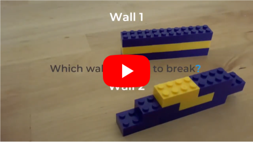 "Building crystals with Lego" video thumbnail with red play button.