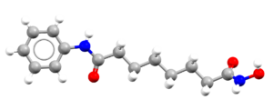 Ball and stick representation of the Vorinostat molecule, refocde IQILAW