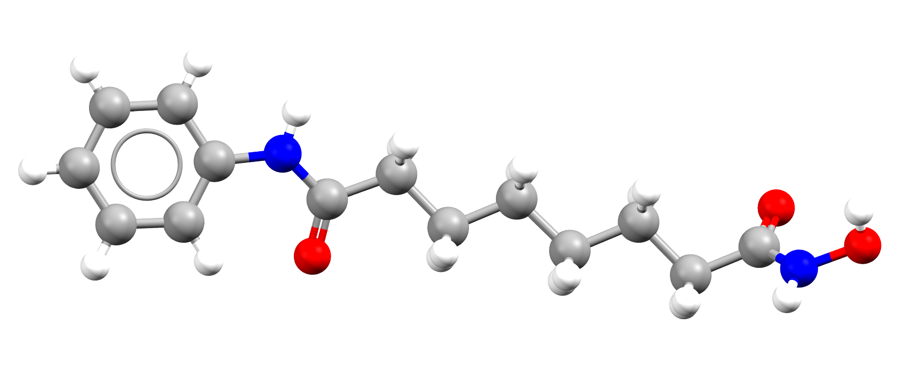 Ball and stick representation of the Vorinostat molecule, refocde IQILAW