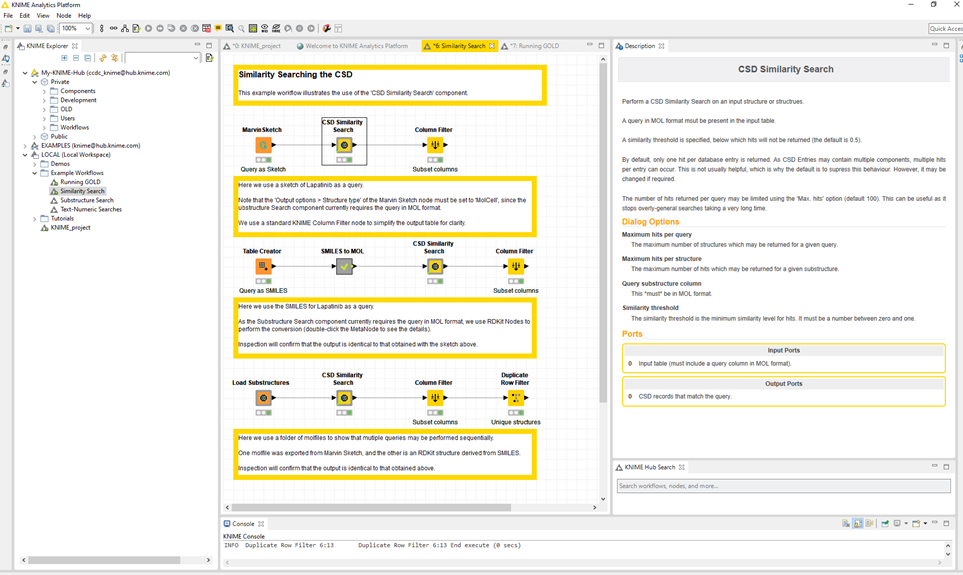 CSD KNIME component collection search example workflow