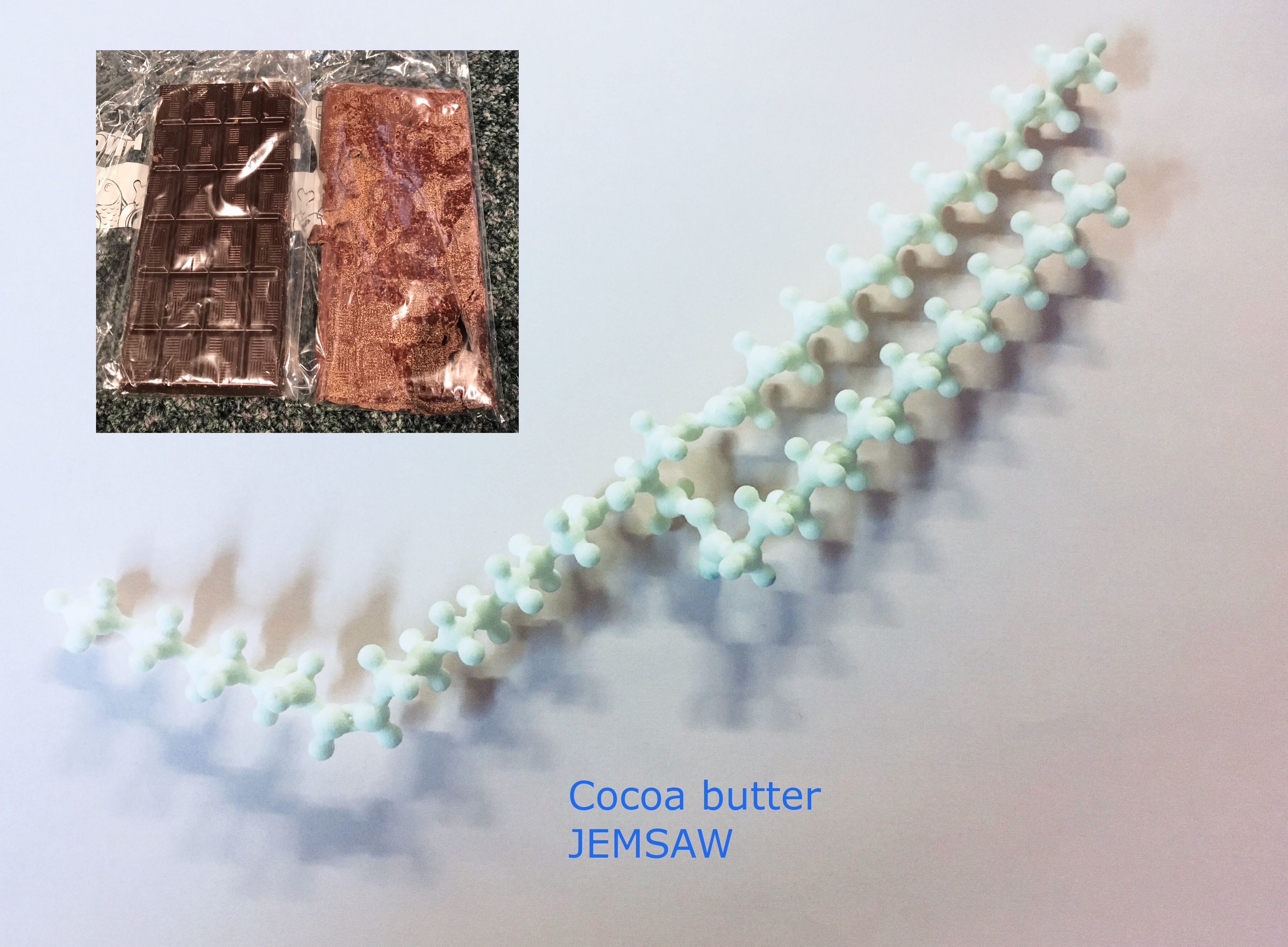 3D printed model of cocoa butter with different polymorphs of chocolate