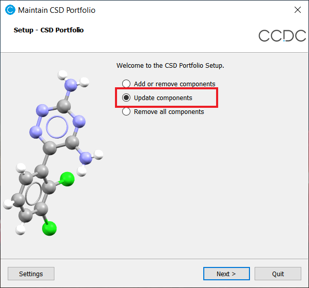 Update components selected in maintenance tool 