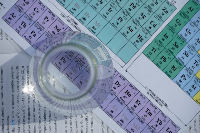 A Jar sat on top of the periodic table.
