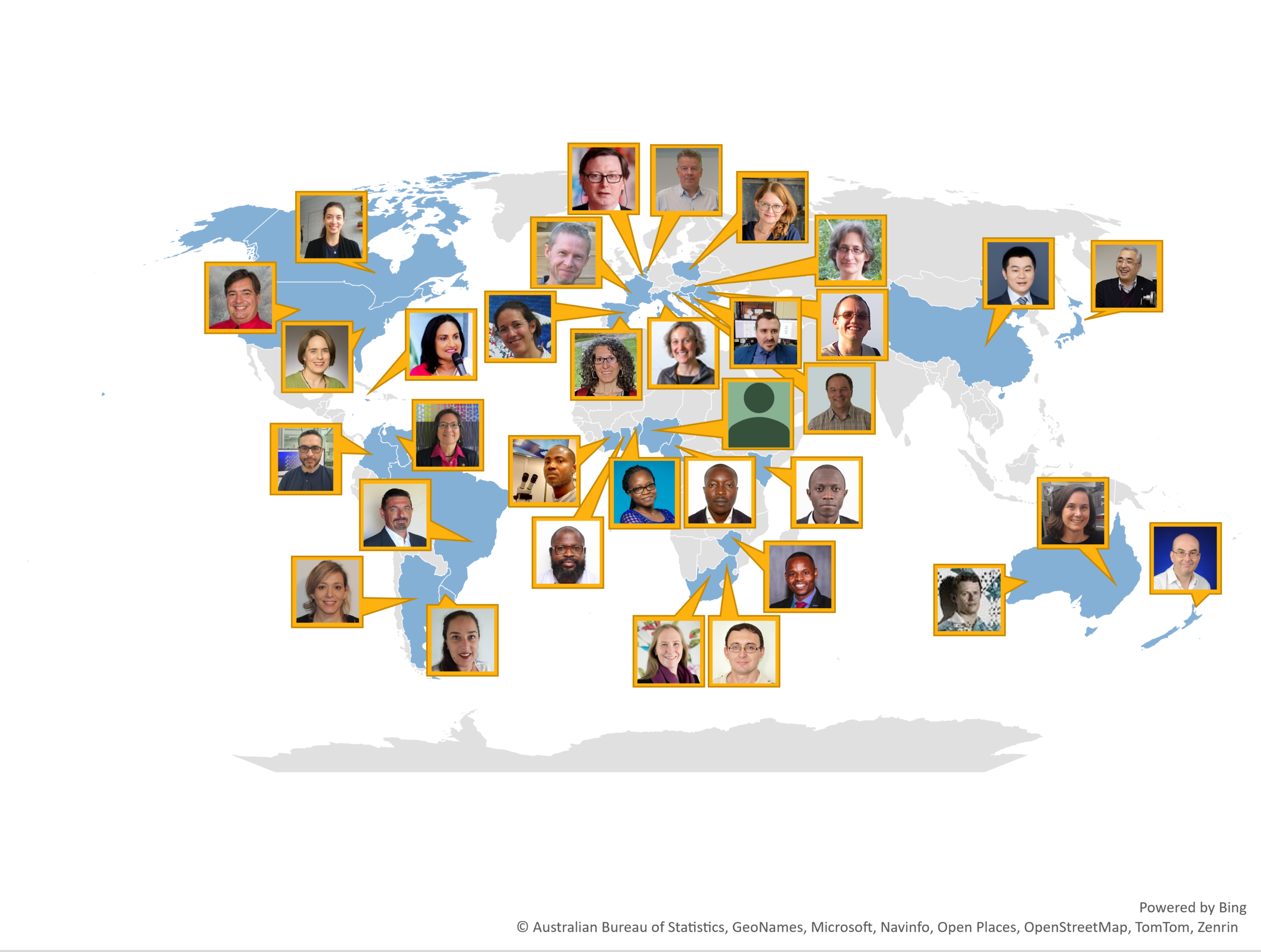 Map of the world labelled with photos of each regions related CSD Champion.